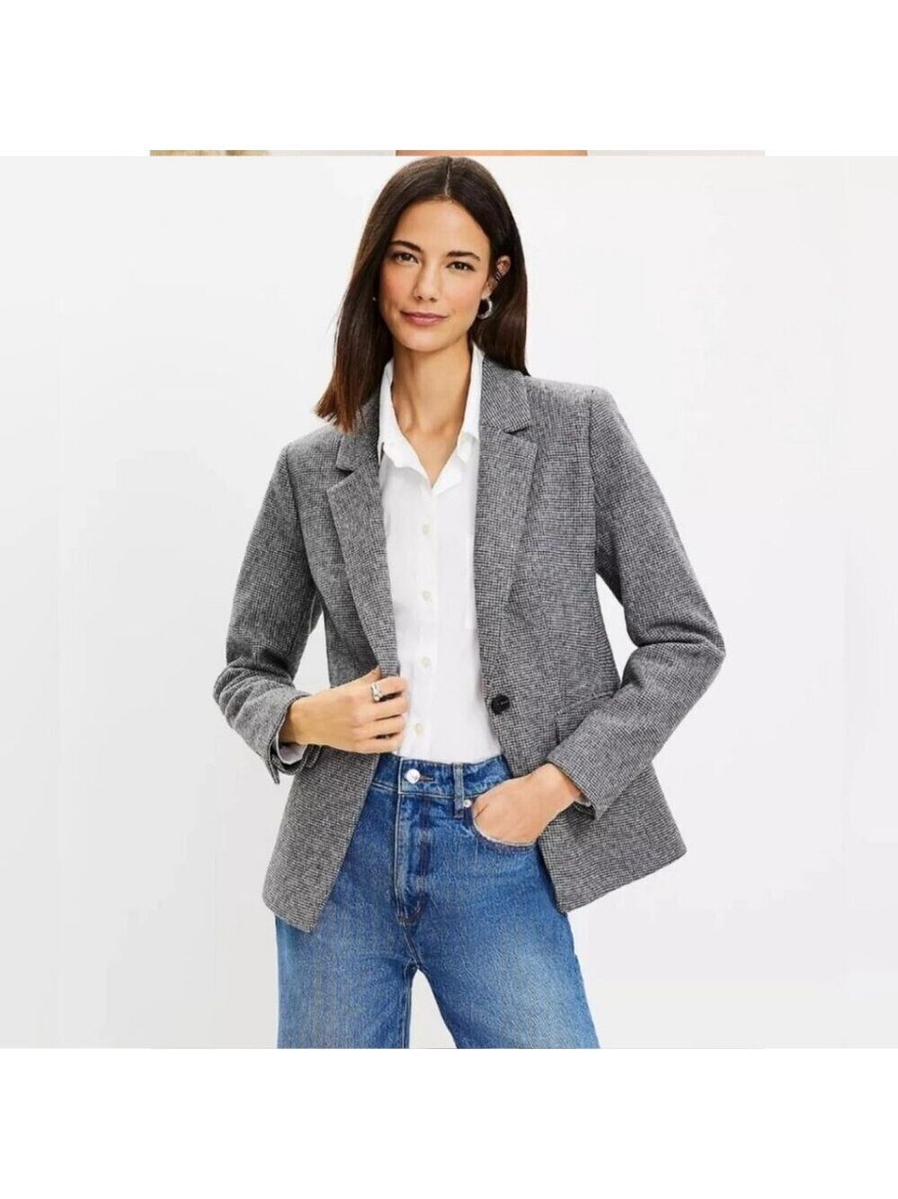 Merona Wool Tweed Blazer One Button Herringbone Gray Vintage Academia Jacket 12